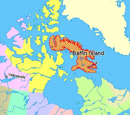 Map: Map Indicating Baffin Island Nunavut Canada