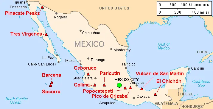 Map: Map Mexico Volcanoes