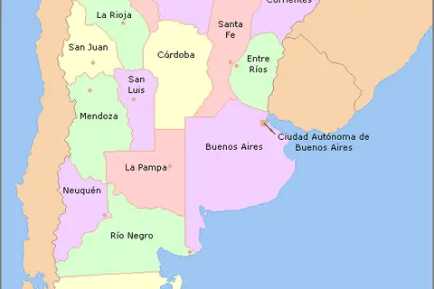 Map: Map of Argentina with Provinces Names Es