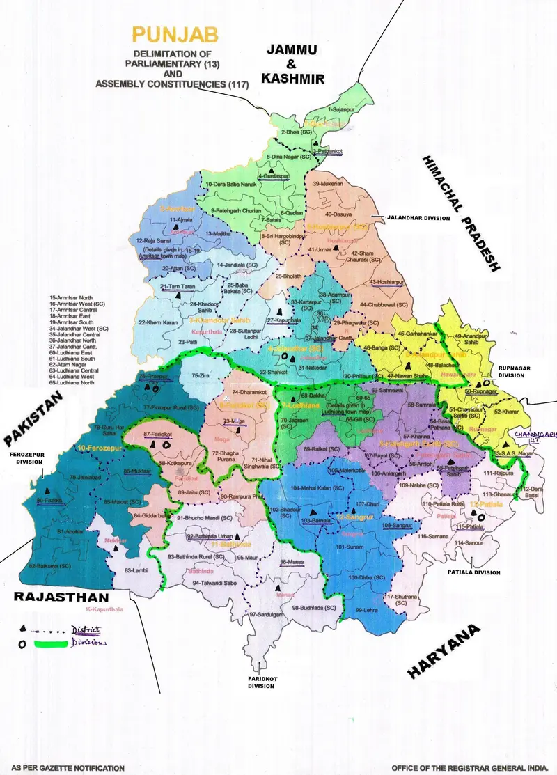 Map: Map of Assembly Constituencies of Punjab India in 2022
