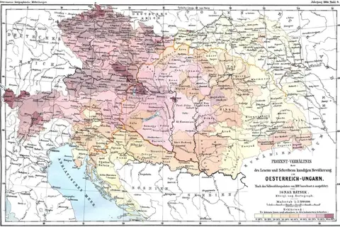 Map: Map of Austria-Hungary, Showing Literacy Rates, 1880