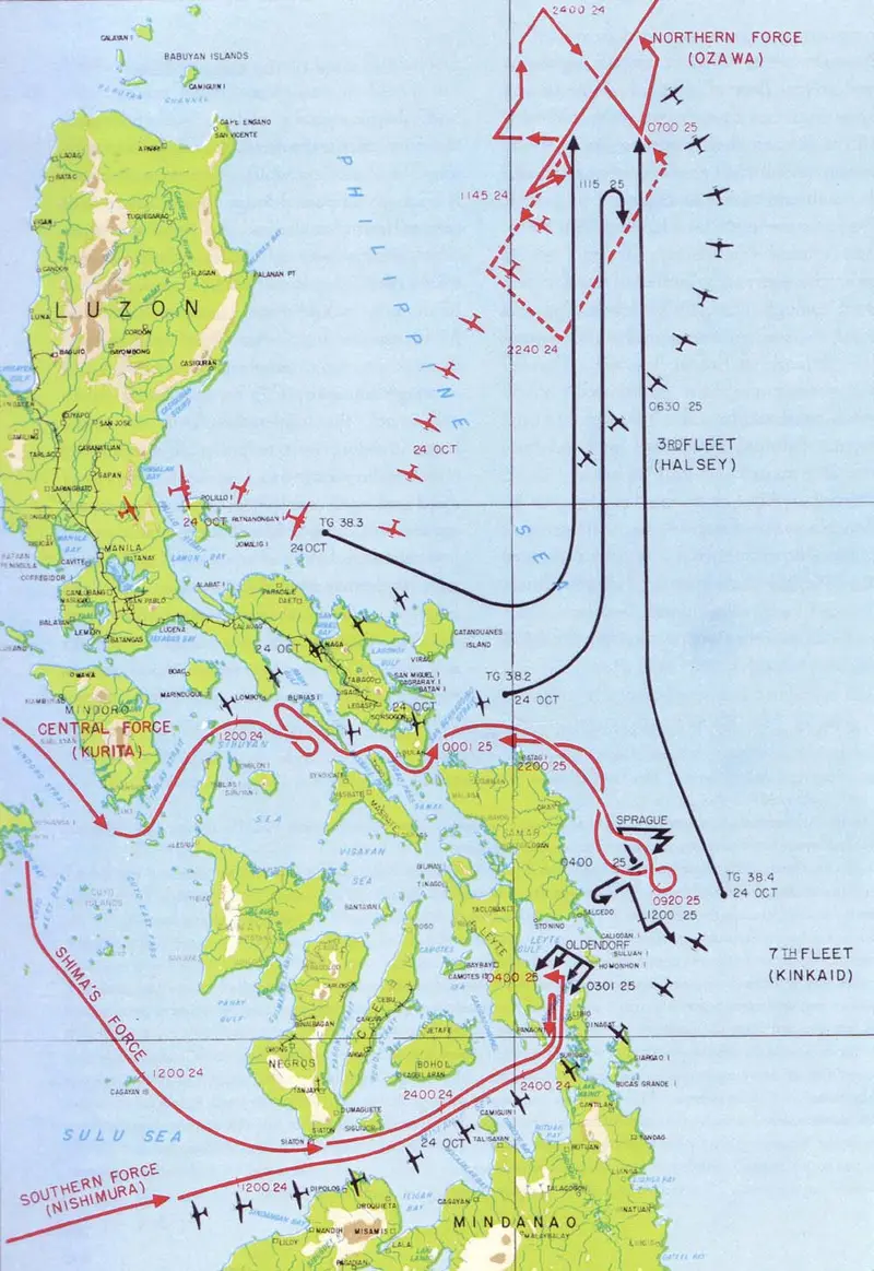 Map: Map of Battle of Leyte Gulf