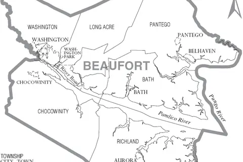 Map: Map of Beaufort County North Carolina with Municipal and Township Labels