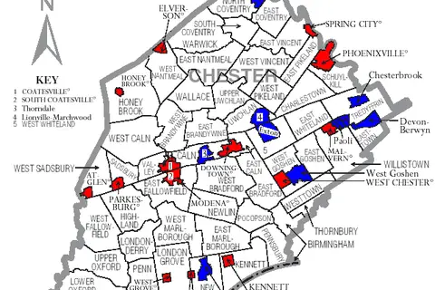 Map: Map of Chester County Pennsylvania with Municipal and Township Labels