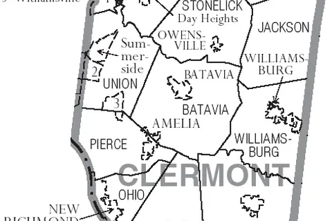 Map: Map of Clermont County Ohio with Municipal and Township Labels