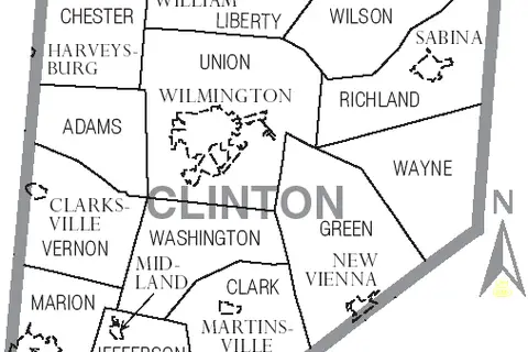 Map: Map of Clinton County Ohio with Municipal and Township Labels