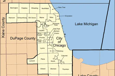 Map: Map of Cook County Illinois Showing Townships