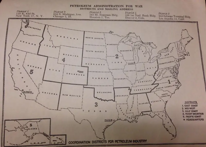 Map: Map of Coordination Districts used by the Petroleum Administration for War