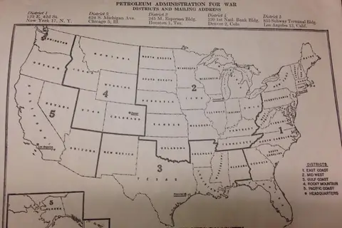 Map: Map of Coordination Districts used by the Petroleum Administration for War