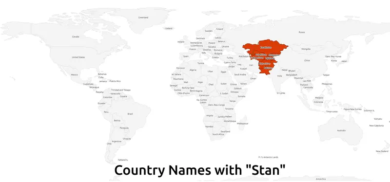 Map: Map of Countries with Names Ending in Stan