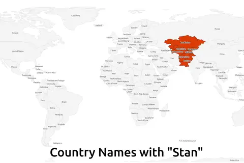 Map: Map of Countries with Names Ending in Stan