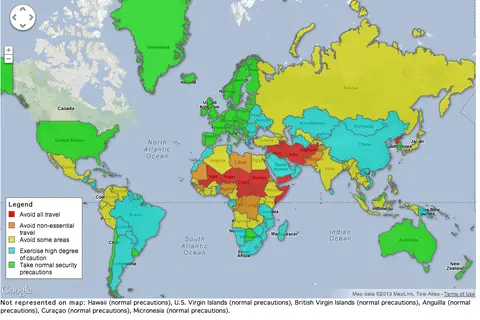 Map: Map of dangerous places to travel