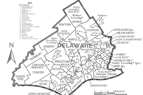 Map: Map of Delaware County Pennsylvania