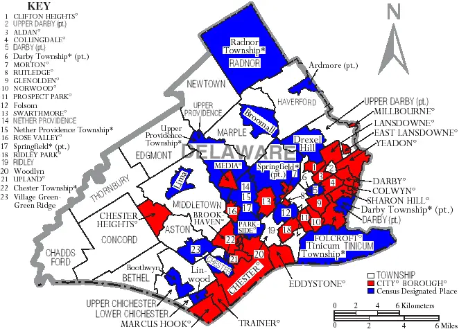 Map: Map of Delaware County Pennsylvania with Municipal and Township Labels
