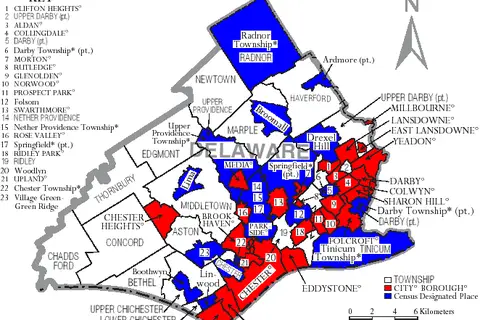 Map: Map of Delaware County Pennsylvania with Municipal and Township Labels