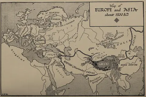 Map: Map of Europe and Asia About 1200 Ad H G Wells Outline of History Page 358