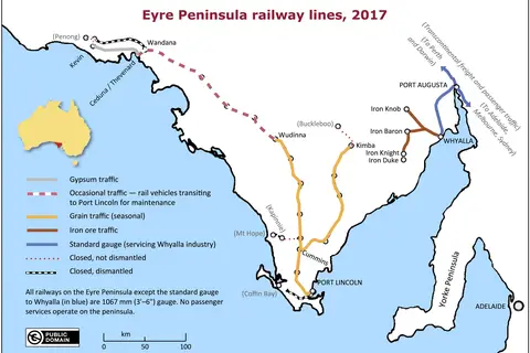 Map: Map of Eyre Peninsula Railway Lines in 2017
