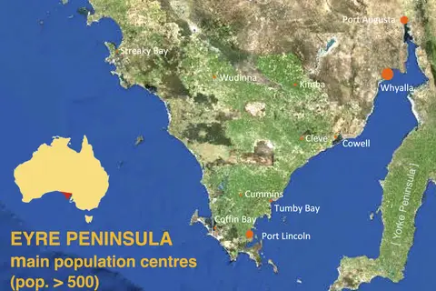 Map: Map of Eyre Peninsula South Australia Showing Places with a Population of More Than 500
