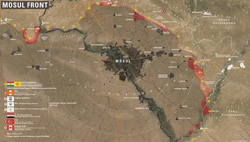 Map: Map of fighting against ISIS/Daesh around Mosul