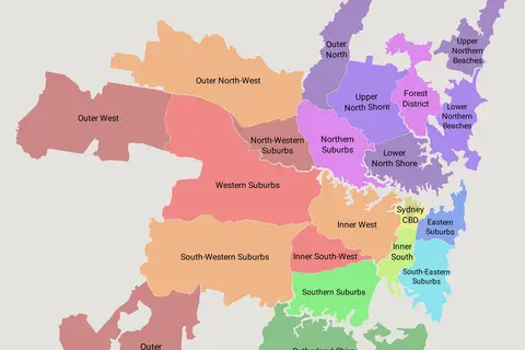 Map: Map of Greater Sydney Regions and Suburbs