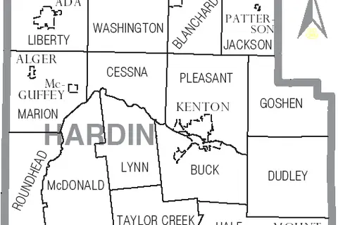 Map: Map of Hardin County Ohio with Municipal and Township Labels