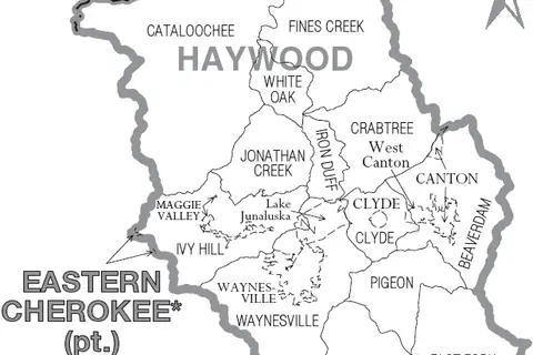 Map: Map of Haywood County North Carolina with Municipal and Township Labels