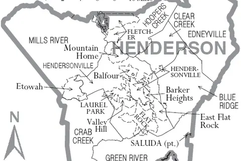 Map: Map of Henderson County North Carolina with Municipal and Township Labels