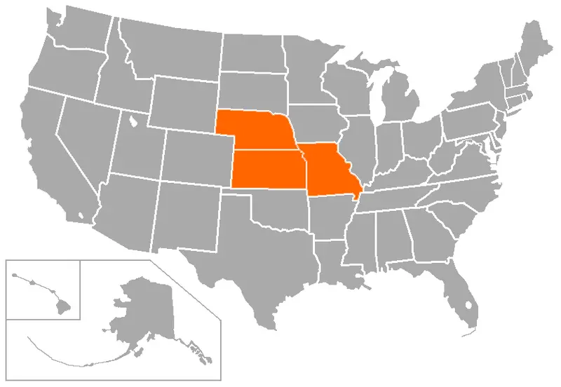 Map: Map of Kansas Missouri and Nebraska