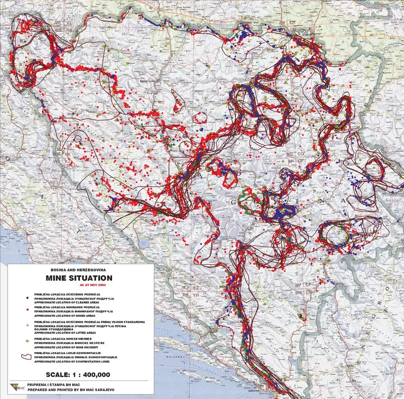 Map: Map of Land Mines in Bosnia in 2004
