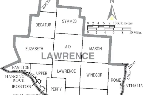 Map: Map of Lawrence County Ohio with Municipal and Township Labels