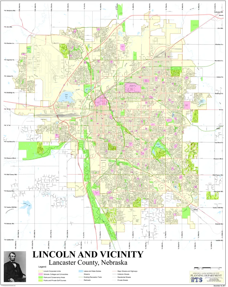Map: Map of Lincoln Nebraska Streets and Features