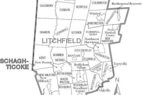 Map: Map of Litchfield County Connecticut with Municipal Labels