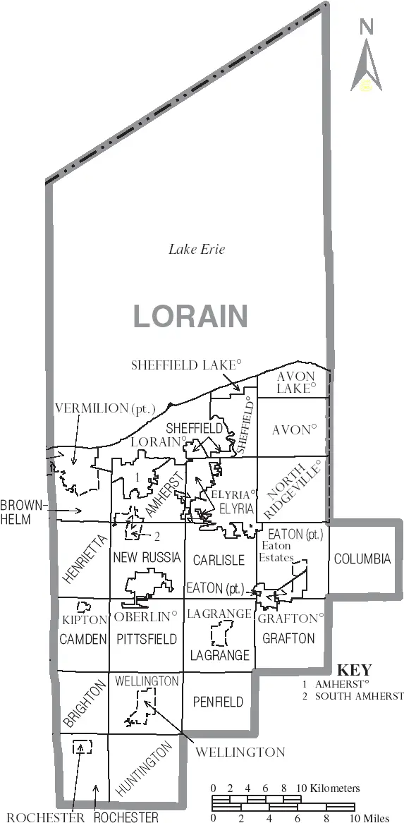 Map: Map of Lorain County Ohio with Municipal and Township Labels