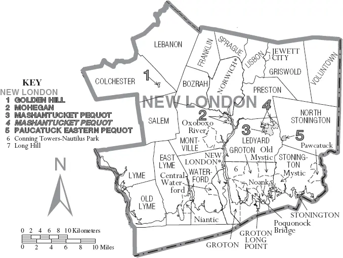 Map: Map of New London County Connecticut with Municipal Labels