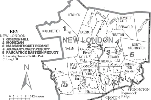Map: Map of New London County Connecticut with Municipal Labels