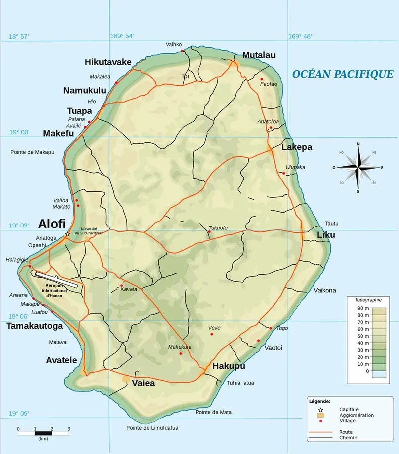 Map: Map of Niue, small island country in the South Pacific Ocean