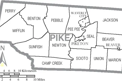 Map: Map of Pike County Ohio with Municipal and Township Labels