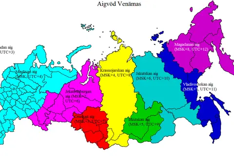 Map: Map of Russian Time Zones in Veps
