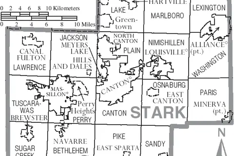 Map: Map of Stark County Ohio with Municipal and Township Labels