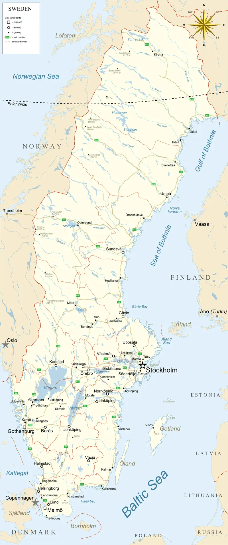 Map: Map of Sweden Cities Polar Stereographic