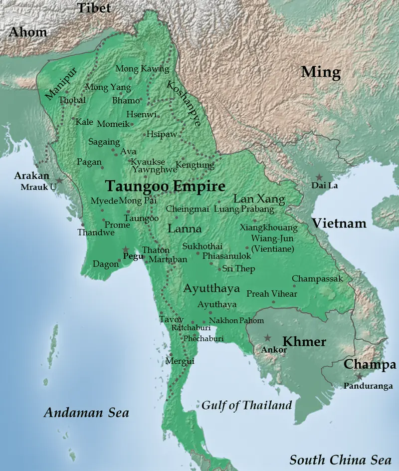Map: Map of Taungoo Empire 1580