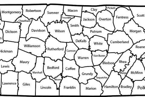 Map: Map of Tennessee Counties Labeled