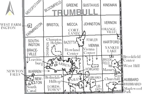 Map: Map of Trumbull County Ohio with Municipal and Township Labels