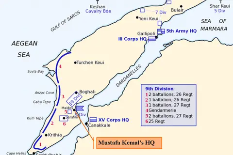 Map: Map of Turkish Forces at Gallipoli April 1915 Kemalshq