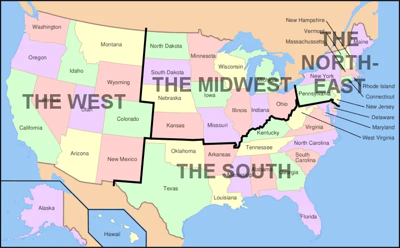 Map: Map of Usa Showing Regions