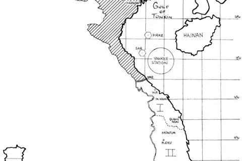 Map: Map of Vietnam with Approximate Postions of the Us Navy Units in the Gulf of Tonkin Circa in 19691970