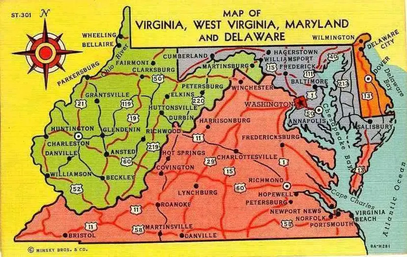 Map: Map of Virginia West Virginia Maryland and Delaware Nby 2416