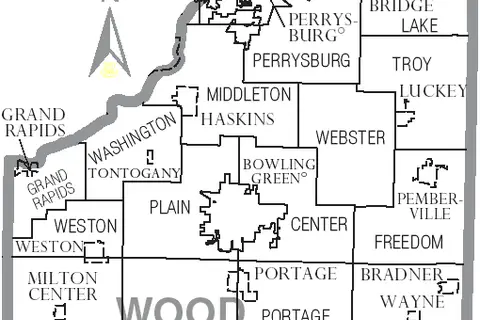 Map: Map of Wood County Ohio with Municipal and Township Labels