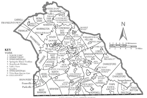Map: Map of York County Pennsylvania