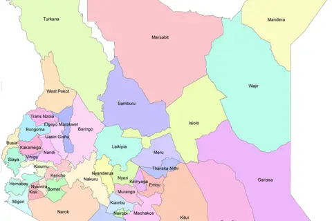 Map: Map Showing Counties Under the New Kenyan Constitution
